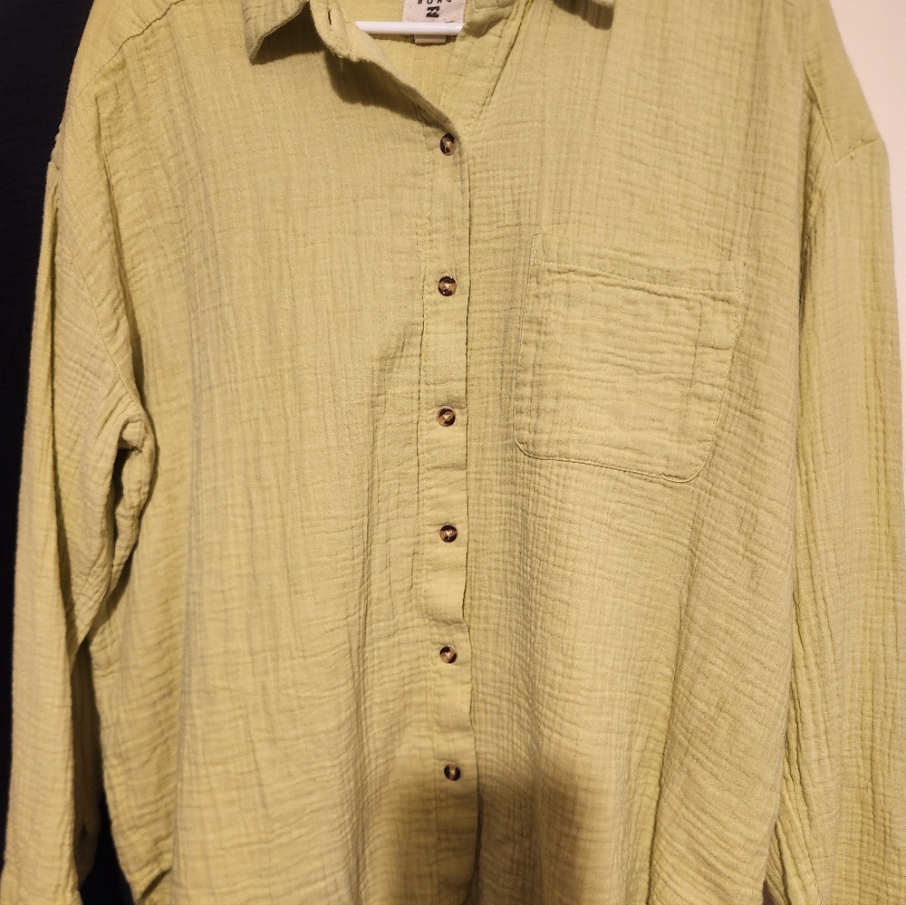 Light Green Textured Button-Up Shirt - Women's Top